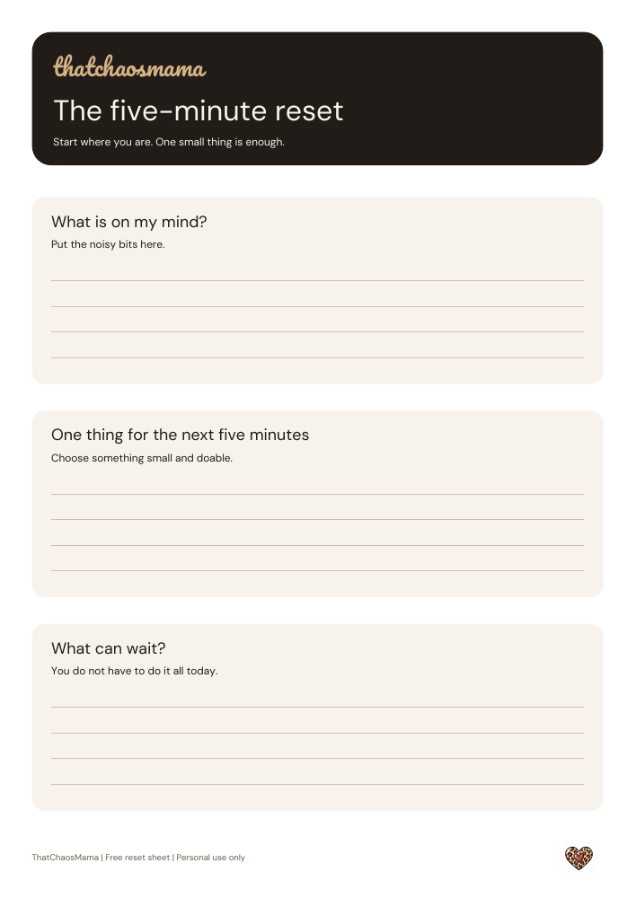 Preview of the free five-minute reset printable